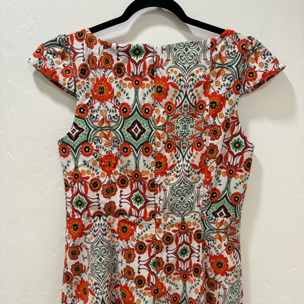 Anthropologie Cecily Fit & Flare Sweetheart Midi Dress ‎Orange Motif Floral L - Picture 11 of 14
